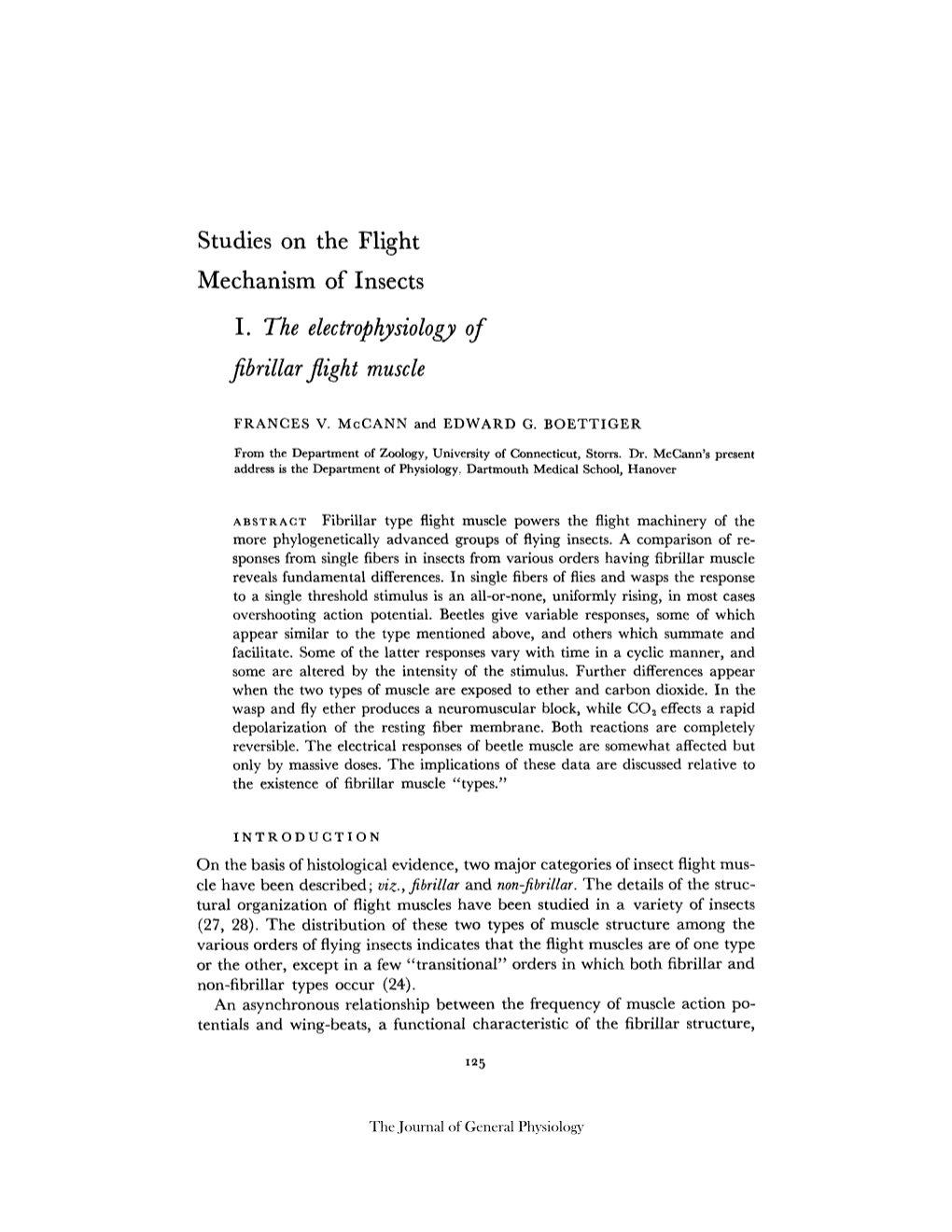 I. the Electrophysiology of Fibrillar Flight Muscle