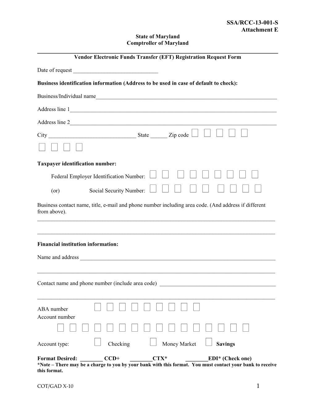 Vendor Electronic Funds Transfer (EFT) Registration Request Form s1