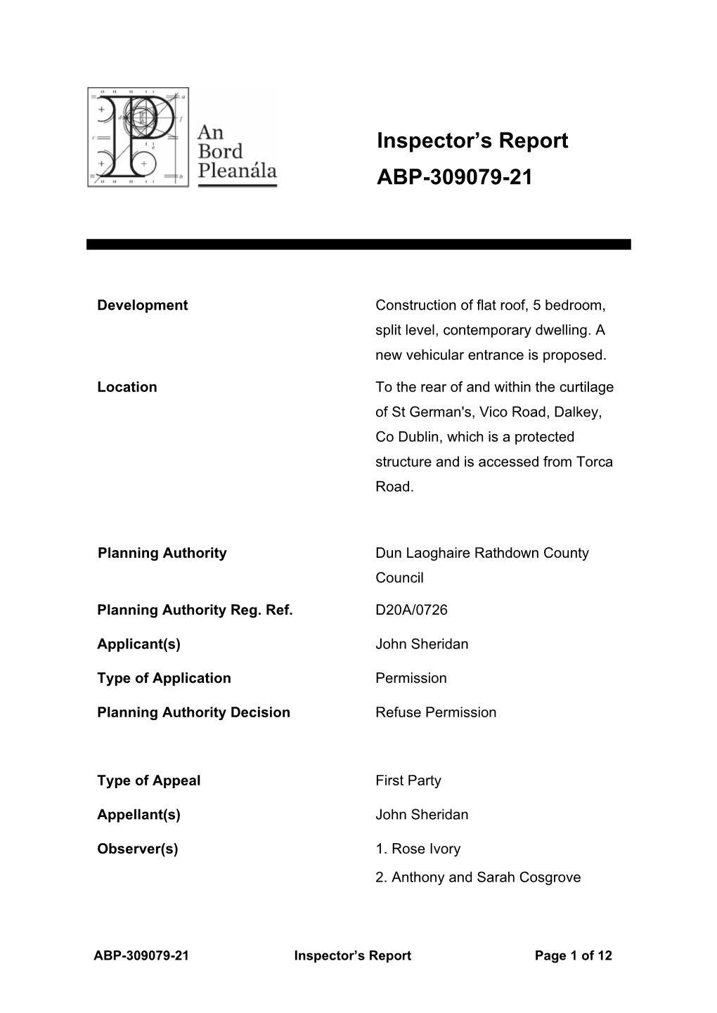 Inspector's Report ABP-309079-21