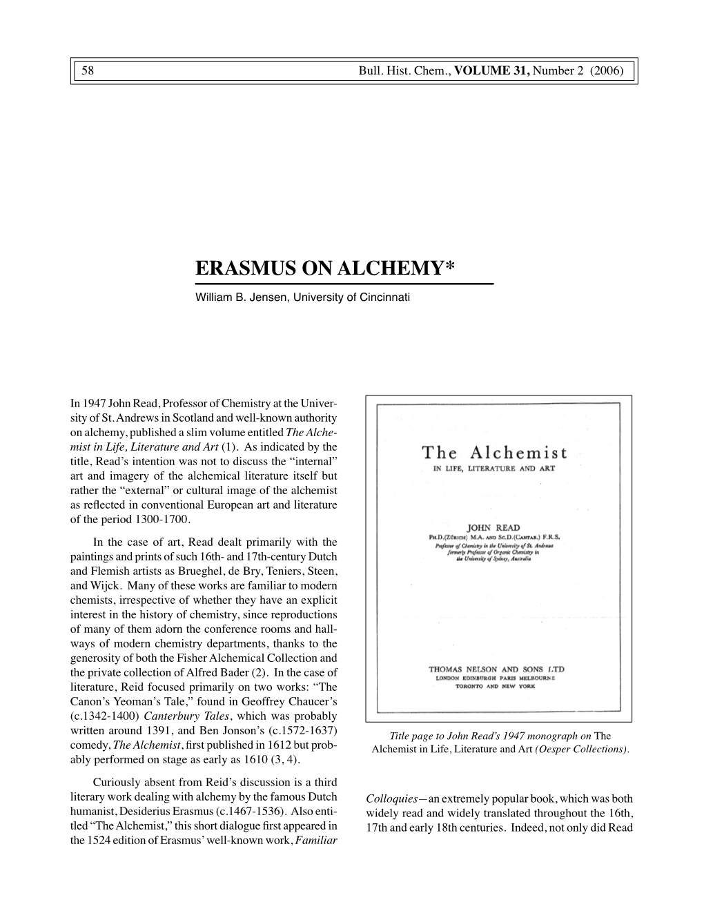 ERASMUS on ALCHEMY* William B