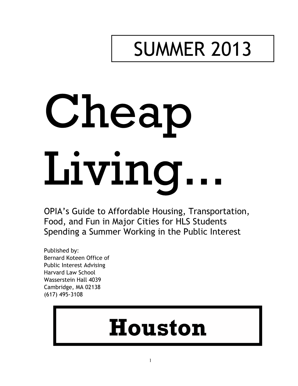 2013 Houston Cheap Living Guide