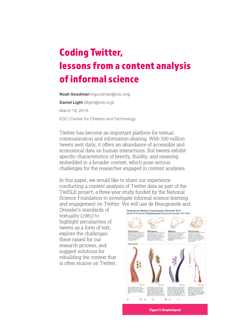 Coding Twitter, Lessons from a Content Analysis of Informal Science