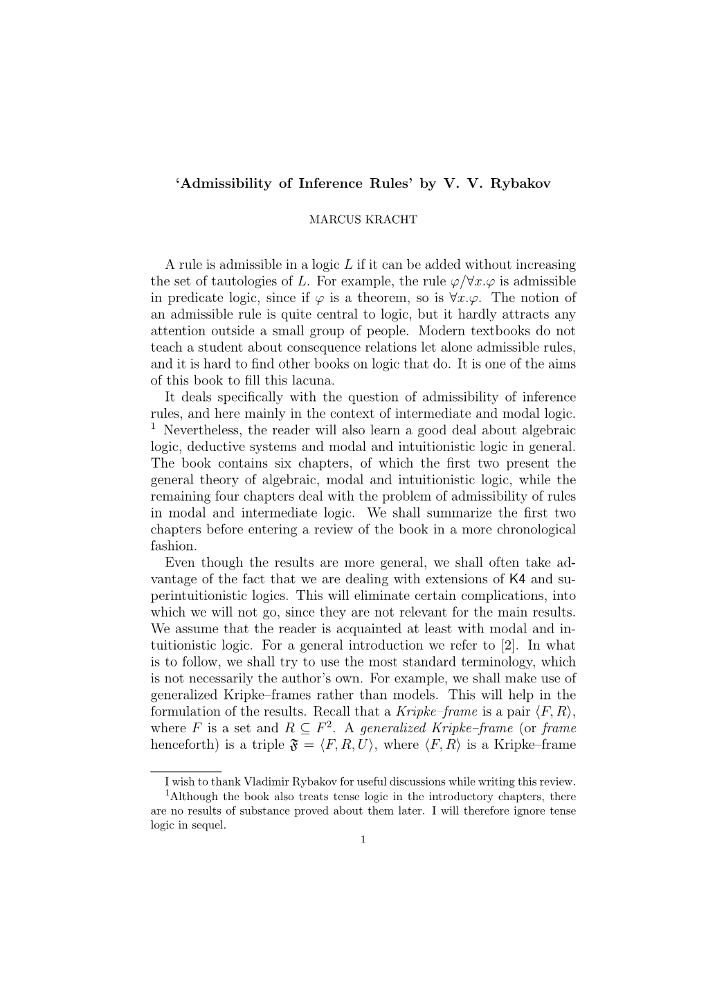 Admissibility of Inference Rules’ by V