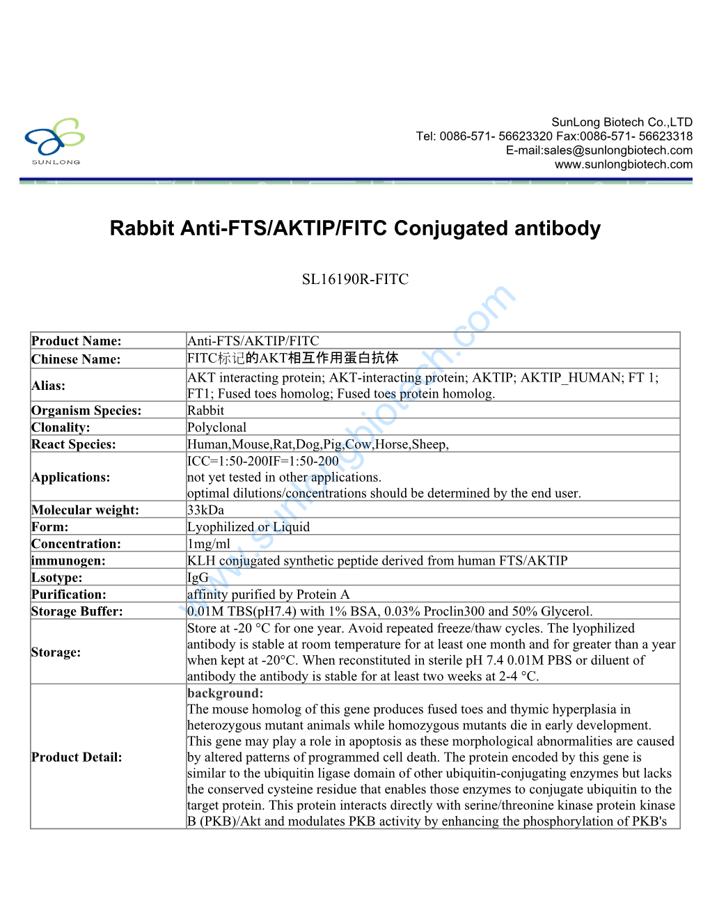 Rabbit Anti-FTS/AKTIP/FITC Conjugated Antibody