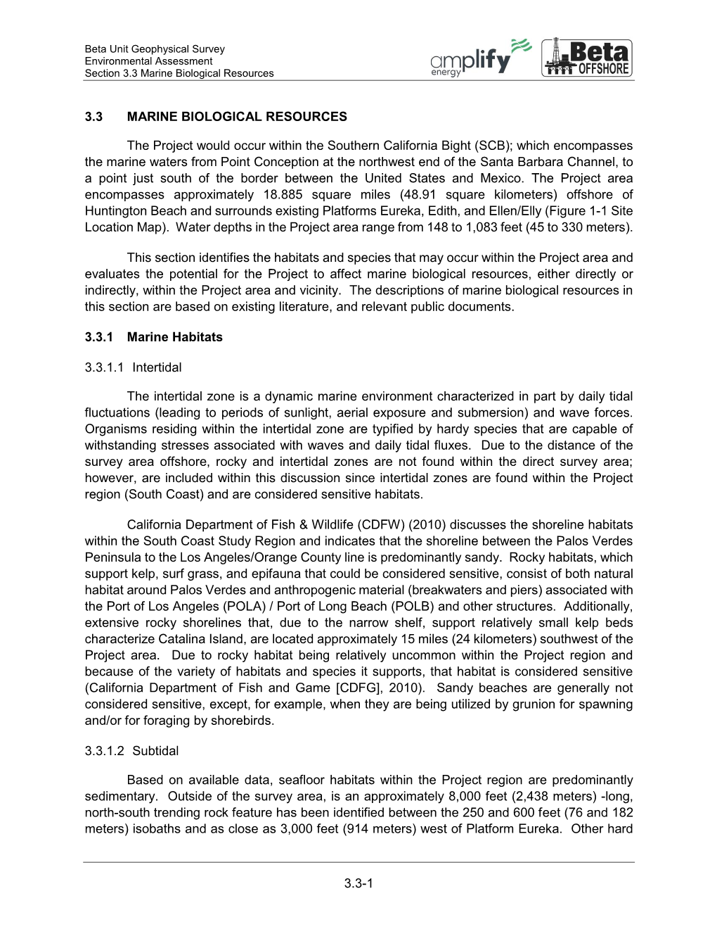 Beta Unit Geophysical Survey Environmental Assessment Section 3.3 Marine Biological Resources