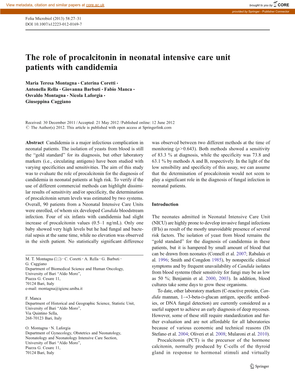 The Role of Procalcitonin in Neonatal Intensive Care Unit Patients with Candidemia