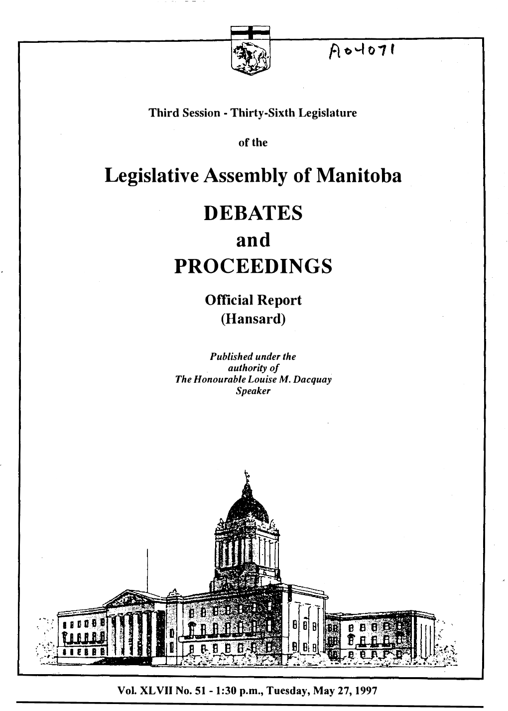 Legislative Assembly of Manitoba DEBATES