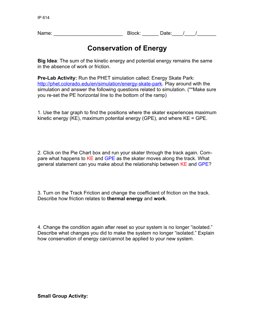 Conservation of Energy s2