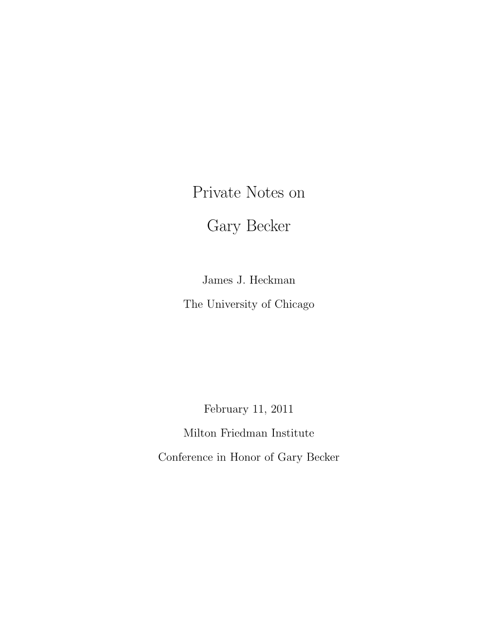 Private Notes on Gary Becker