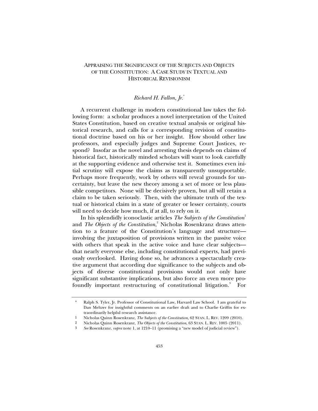 Appraising the Significance of the Subjects and Objects of the Constitution: a Case Study in Textual and Historical Revisionism