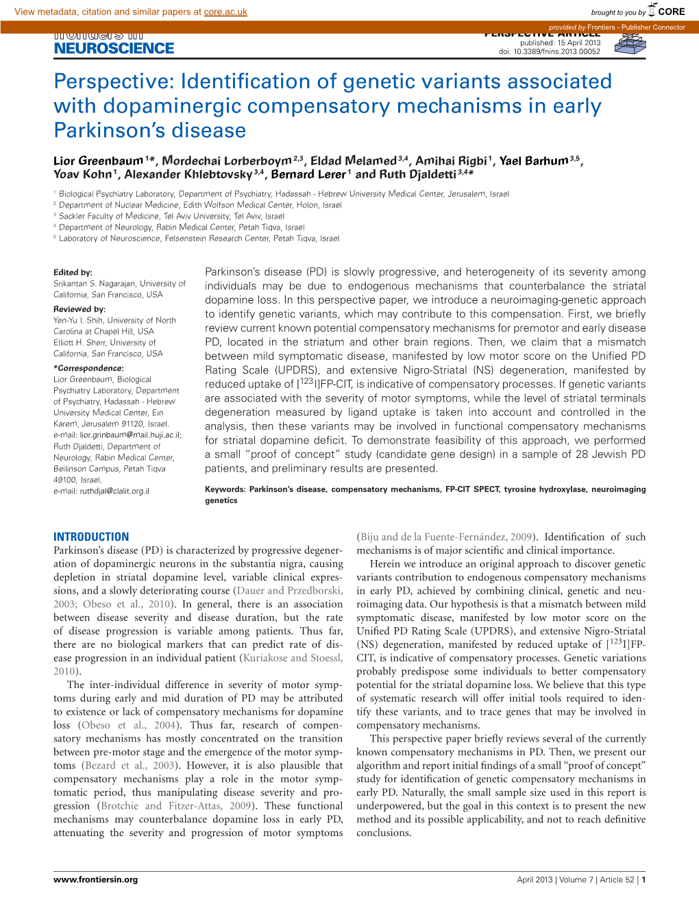 Identification of Genetic Variants Associated with Dopaminergic