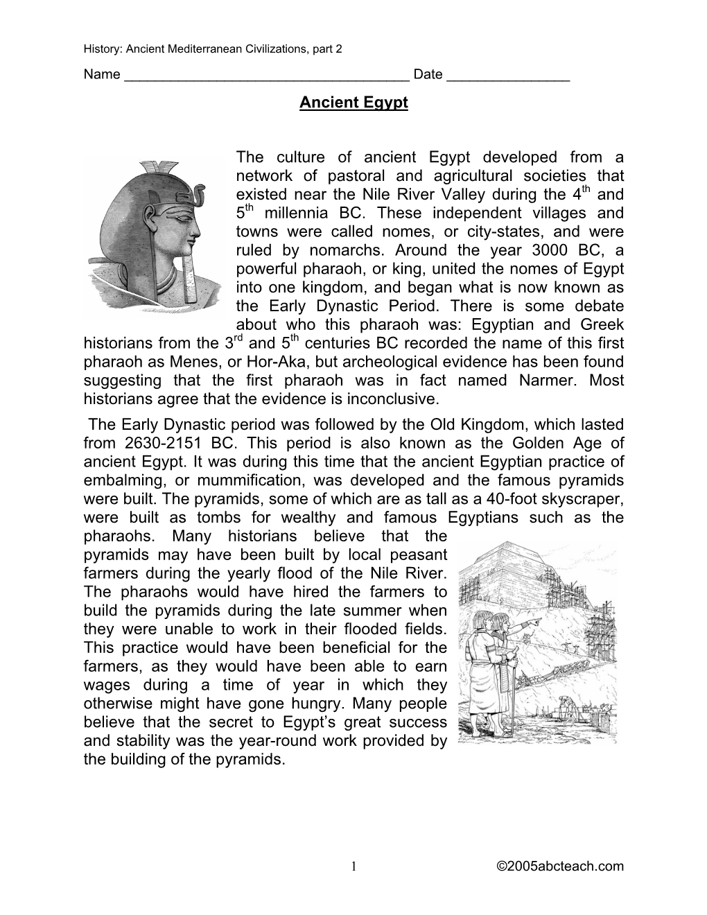 Ancient Egypt the Culture of Ancient Egypt Developed from a Network of Pastoral and Agricultural Societies That Existed Near