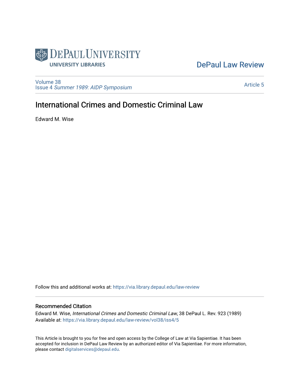 International Crimes and Domestic Criminal Law