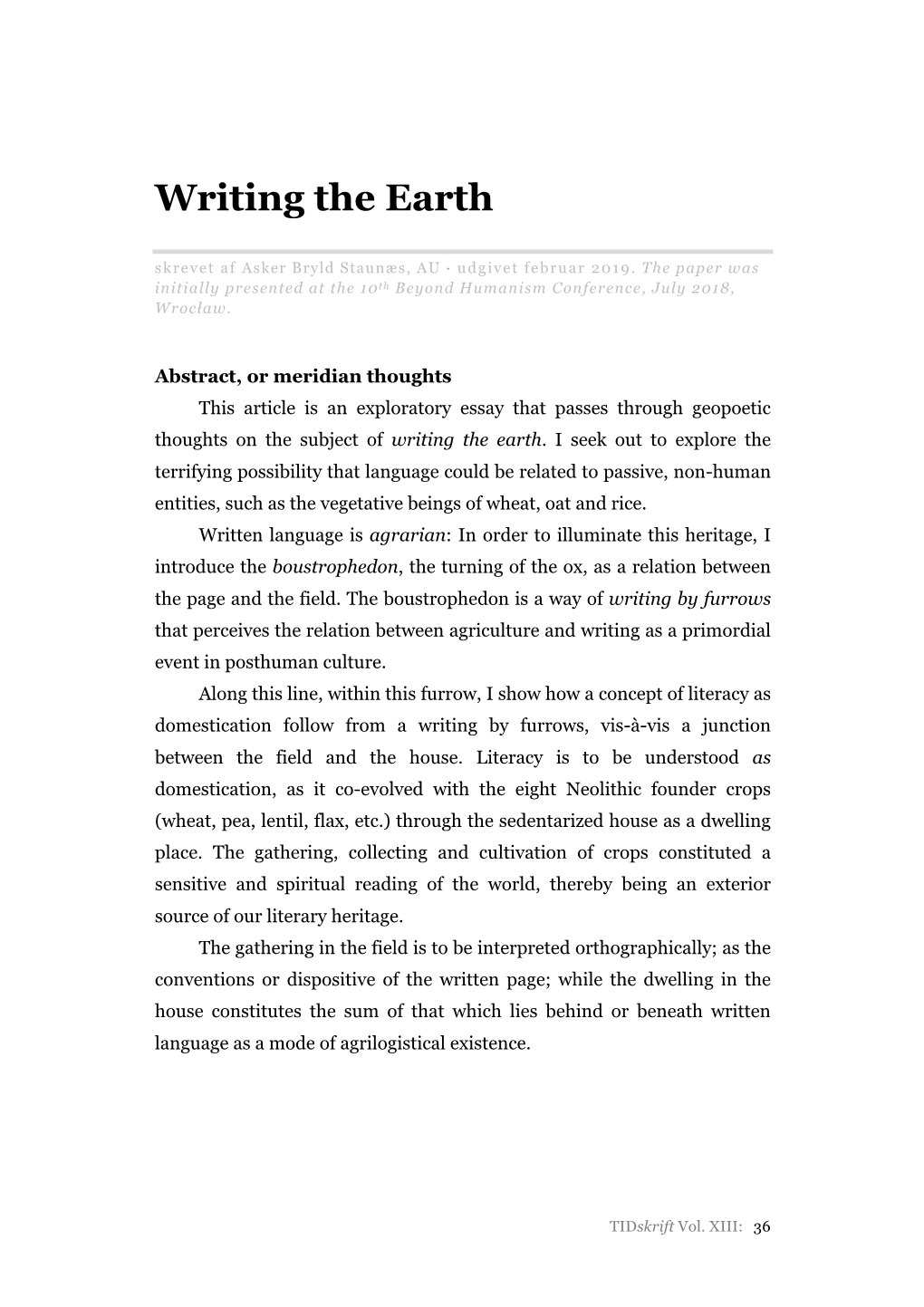 Writing the Earth Skrevet Af Asker Bryld Staunæs, AU · Udgivet Februar 2019