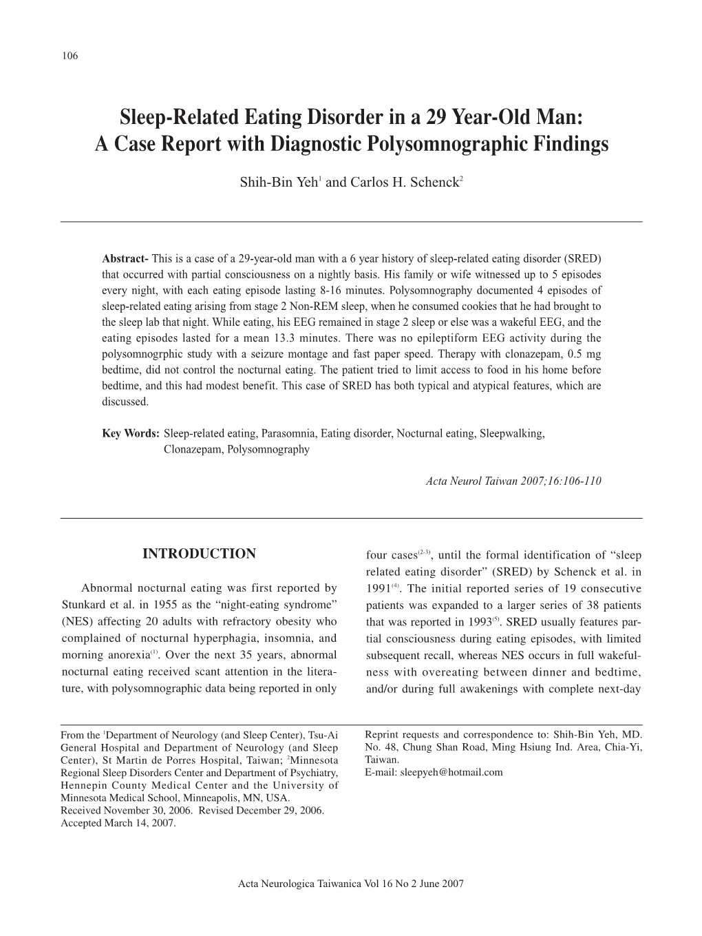 Sleep-Related Eating Disorder in a 29 Year-Old Man: a Case Report with Diagnostic Polysomnographic Findings