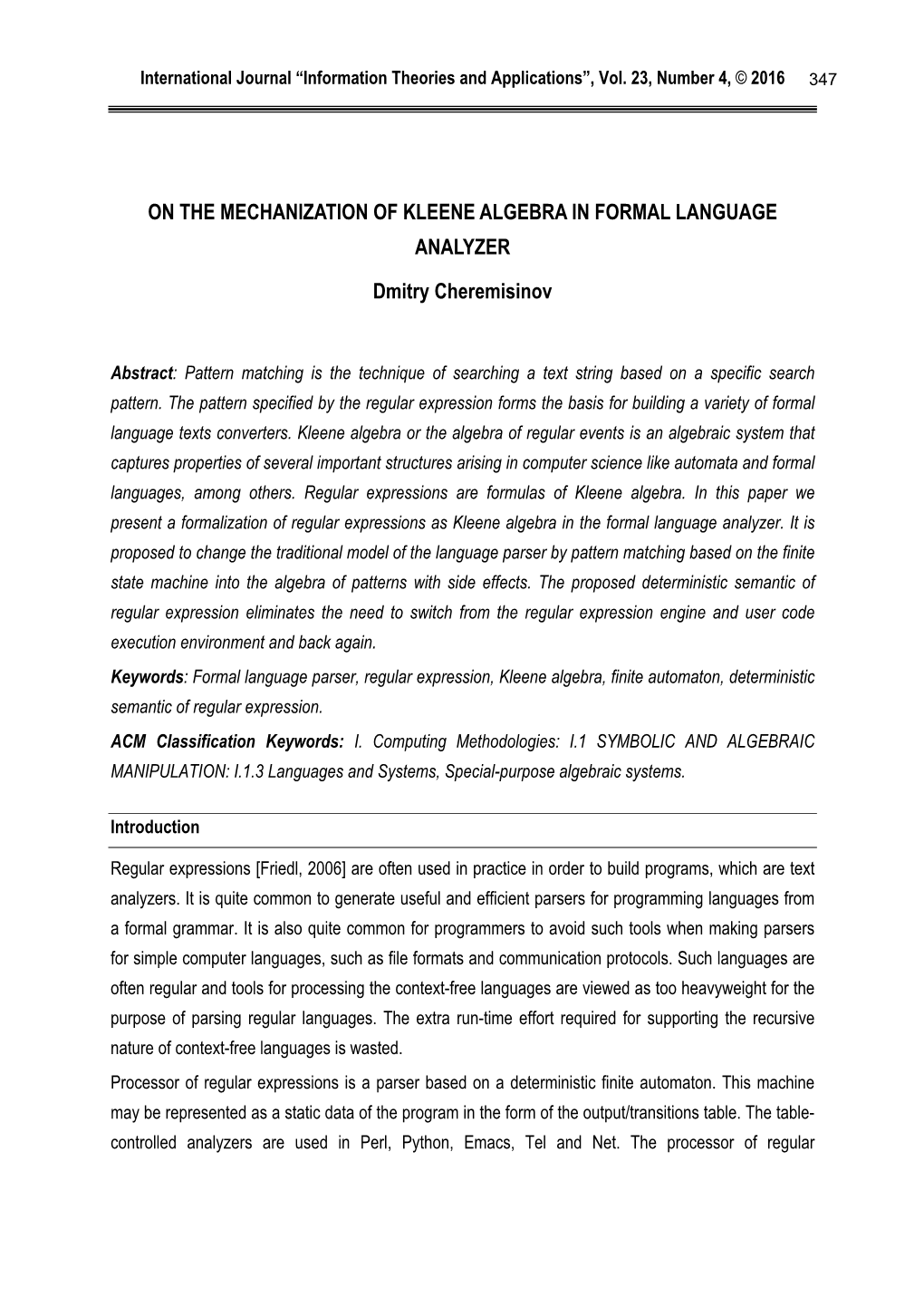 On the Mechanization of Kleene Algebra in Formal Language Analyzer