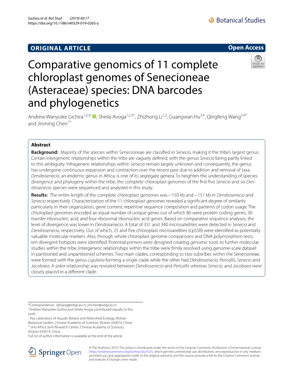 Comparative Genomics of 11 Complete Chloroplast