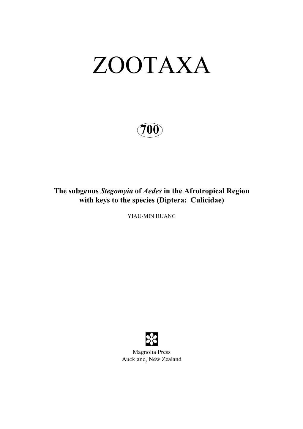 Zootaxa, Diptera, Culicidae, Aedes (Stegomyia)