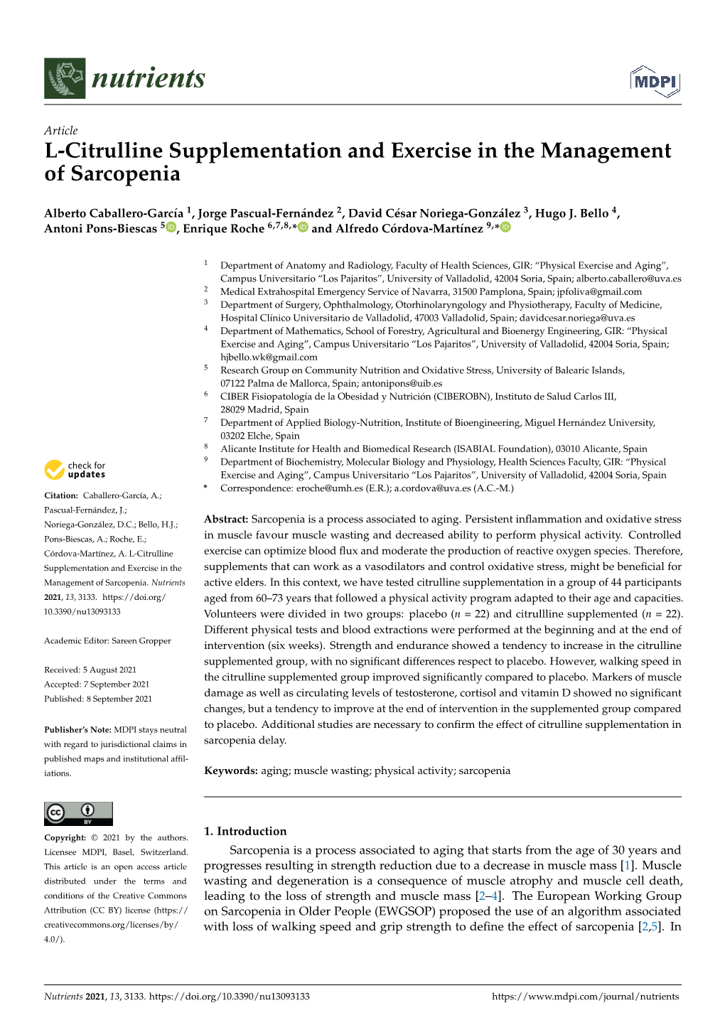 L-Citrulline Supplementation and Exercise in the Management of Sarcopenia