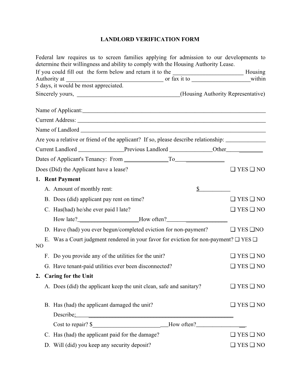 Landlord Verification Form