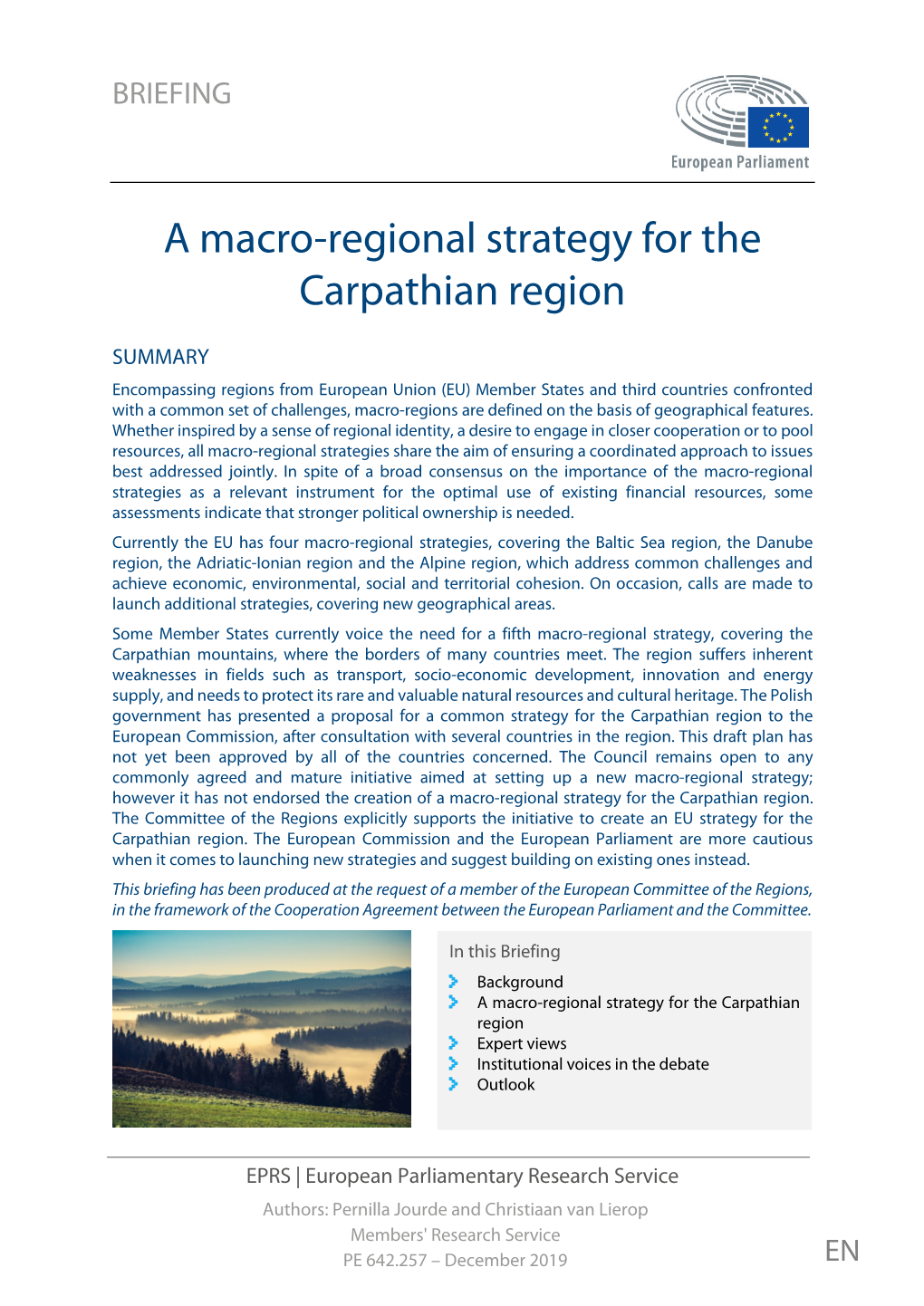 A Macro-Regional Strategy for the Carpathian Region