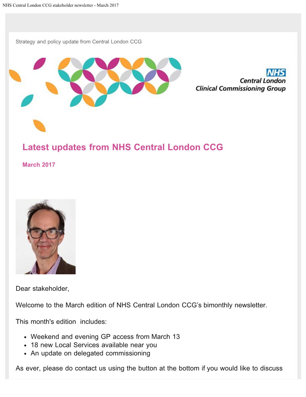 NHS Central London CCG Stakeholder Newsletter - March 2017