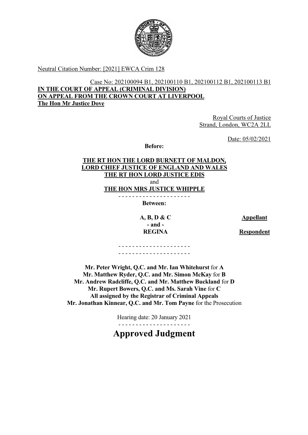 The Full Judgment. a B D C -V- Regina