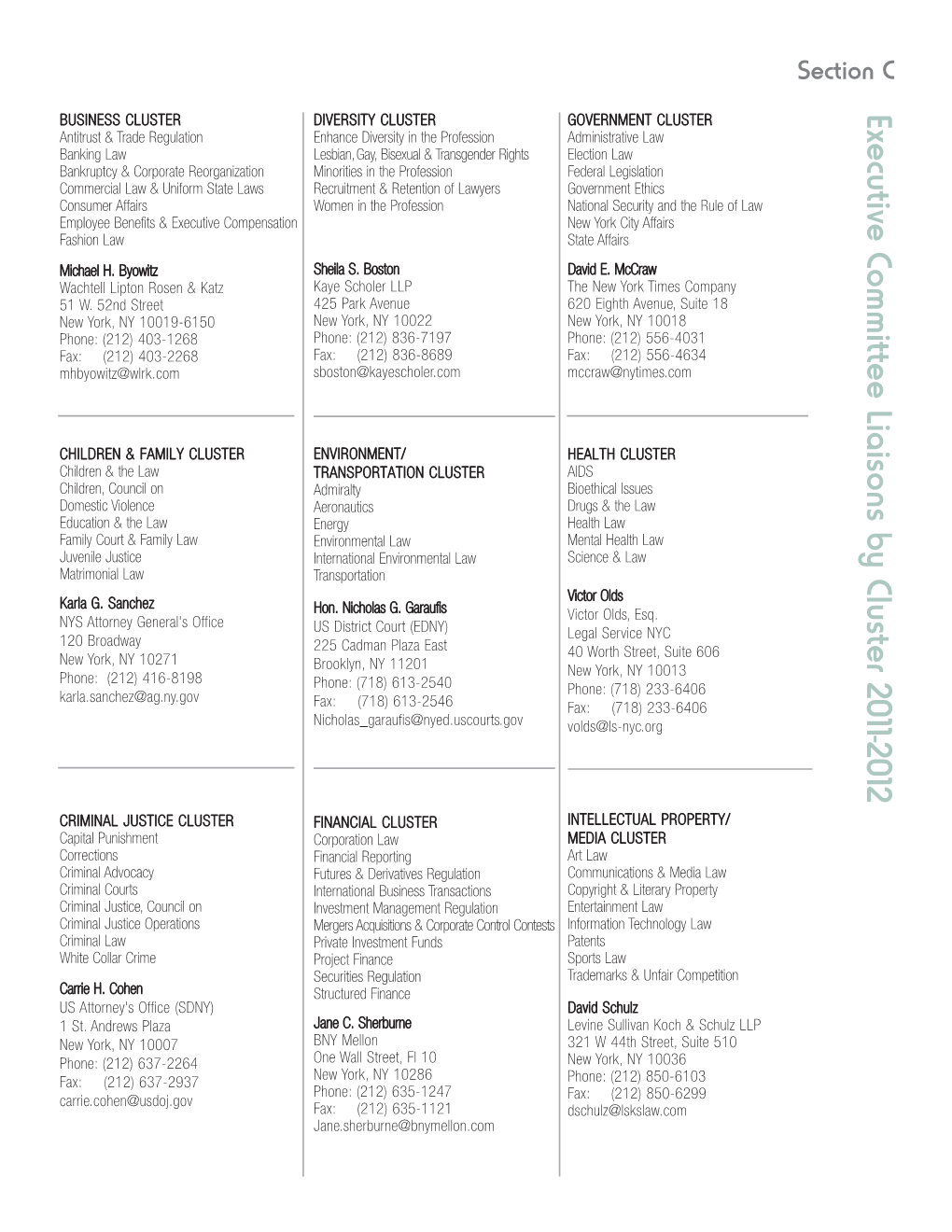 Executive Committee Liaisons by Cluster 2011-2012