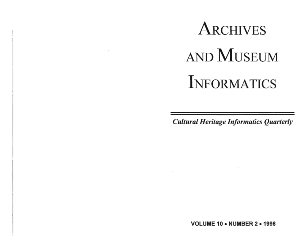 Archives and Museum Informatics Newsletter, Vol. 10, No. 2