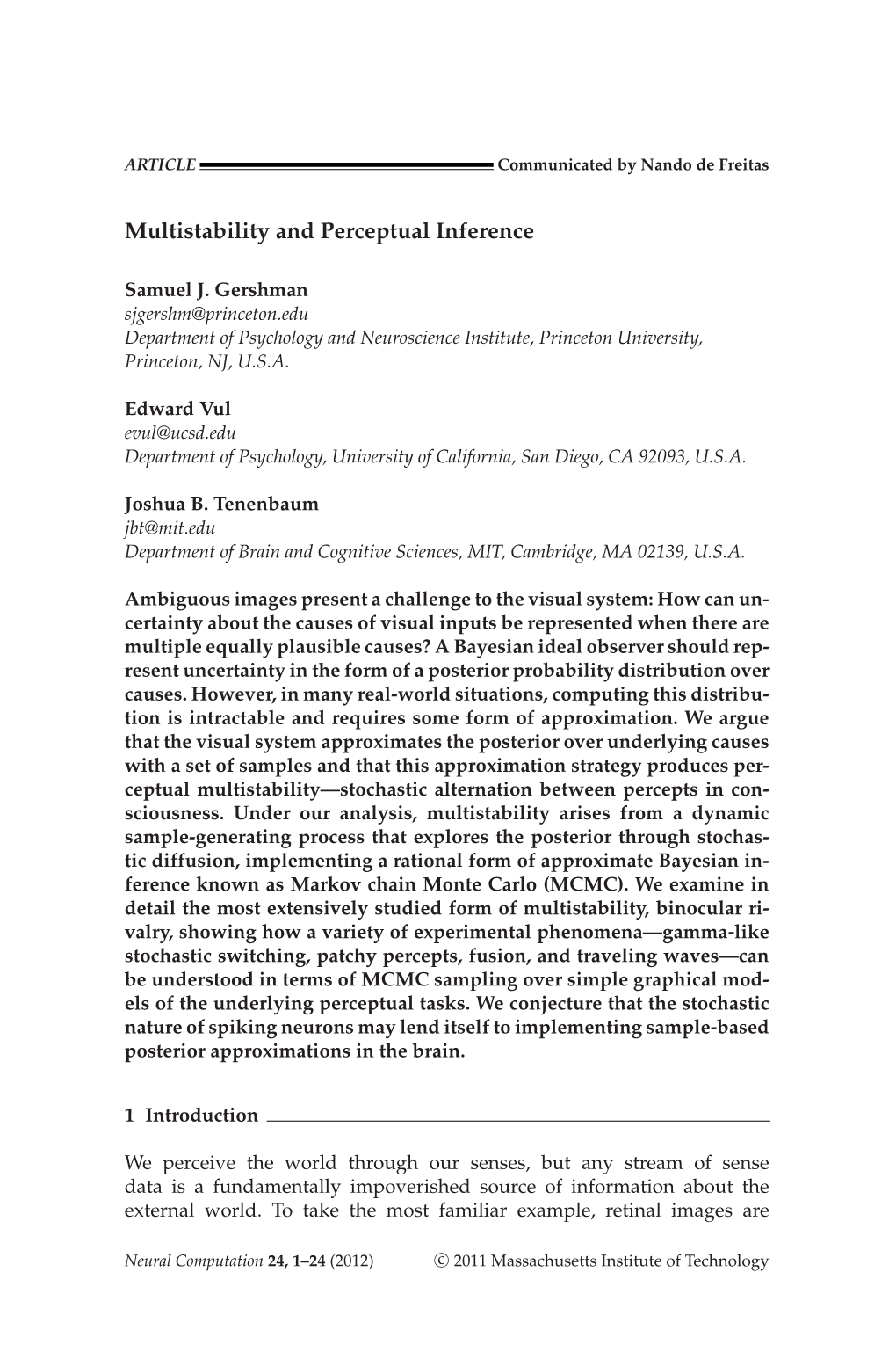 Multistability and Perceptual Inference