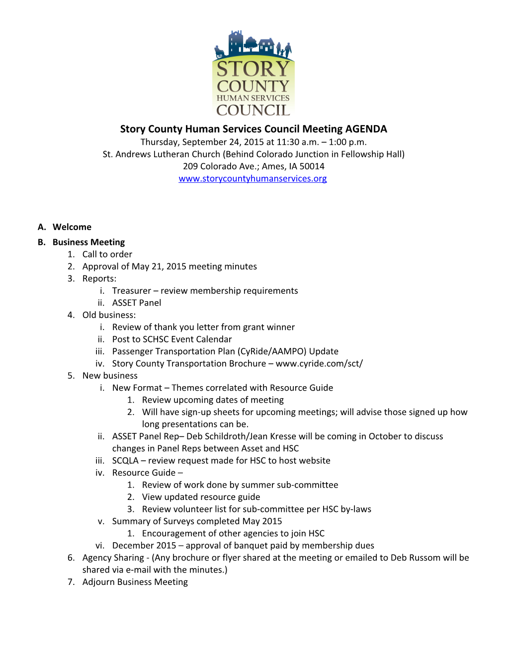 Story County Human Services Council Meeting AGENDA s1