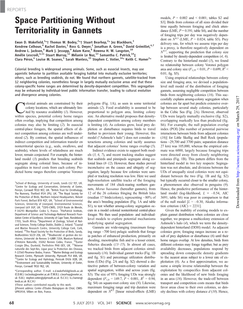 Space Partitioning Without Territoriality in Gannets Ewan D