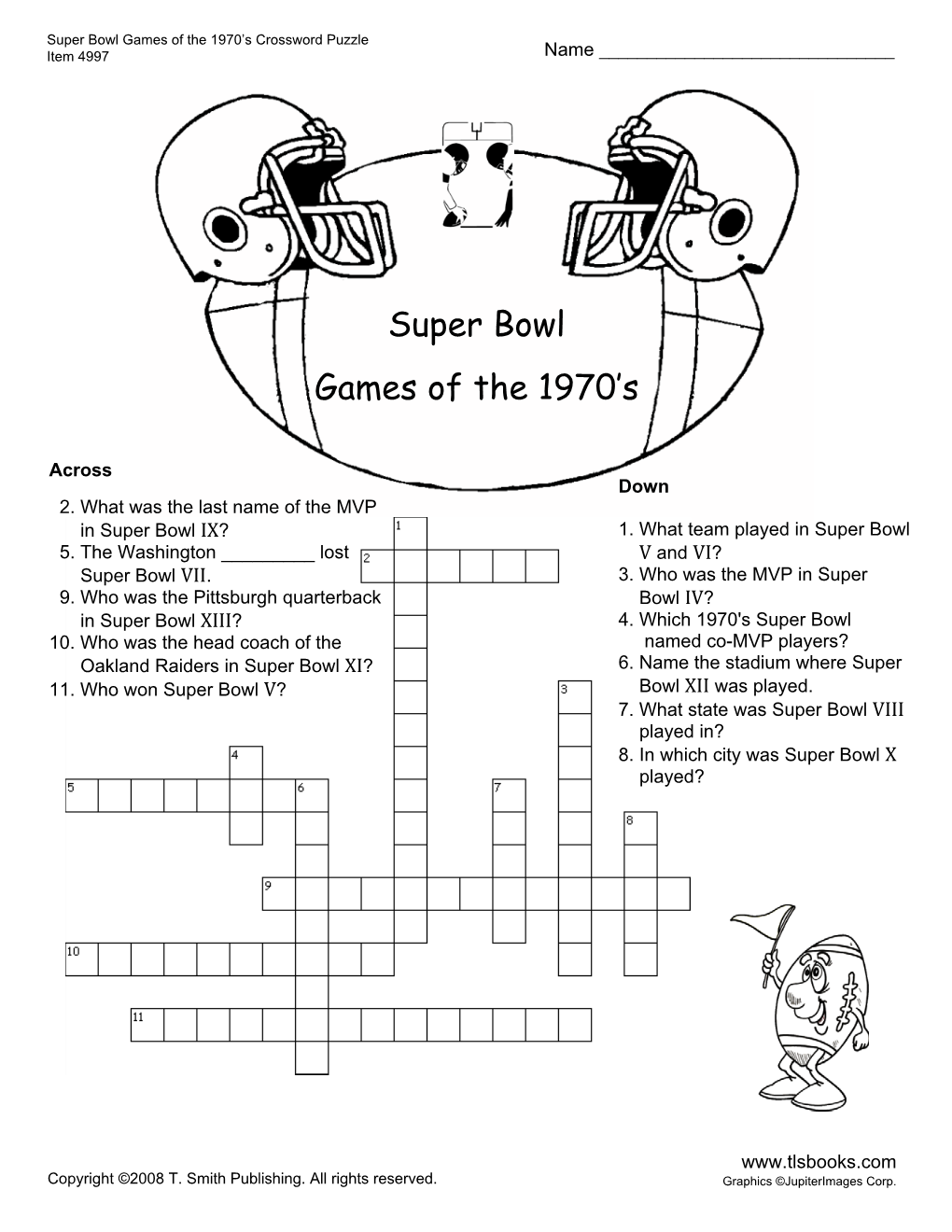 Super Bowl Games of the 1970'S Crossword Puzzle