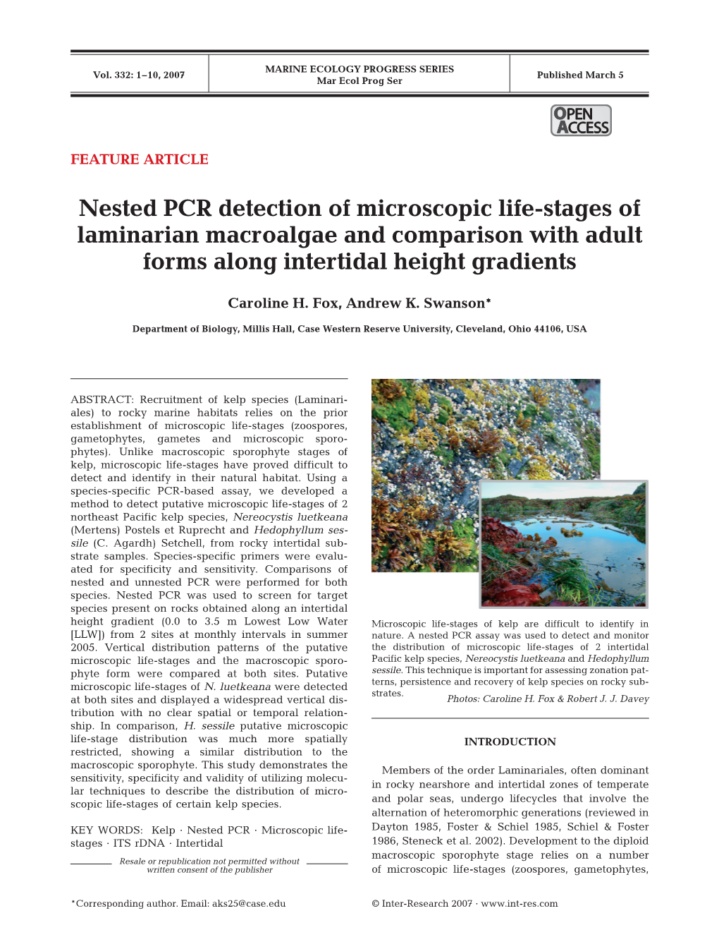 Nested PCR Detection of Microscopic Life-Stages of Laminarian Macroalgae and Comparison with Adult Forms Along Intertidal Height Gradients