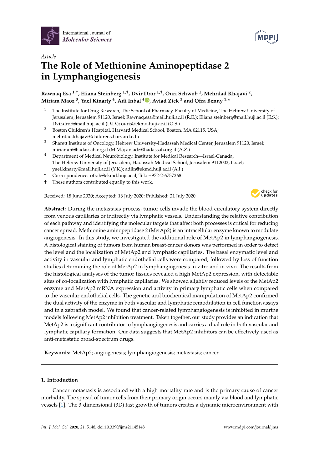 The Role of Methionine Aminopeptidase 2 in Lymphangiogenesis