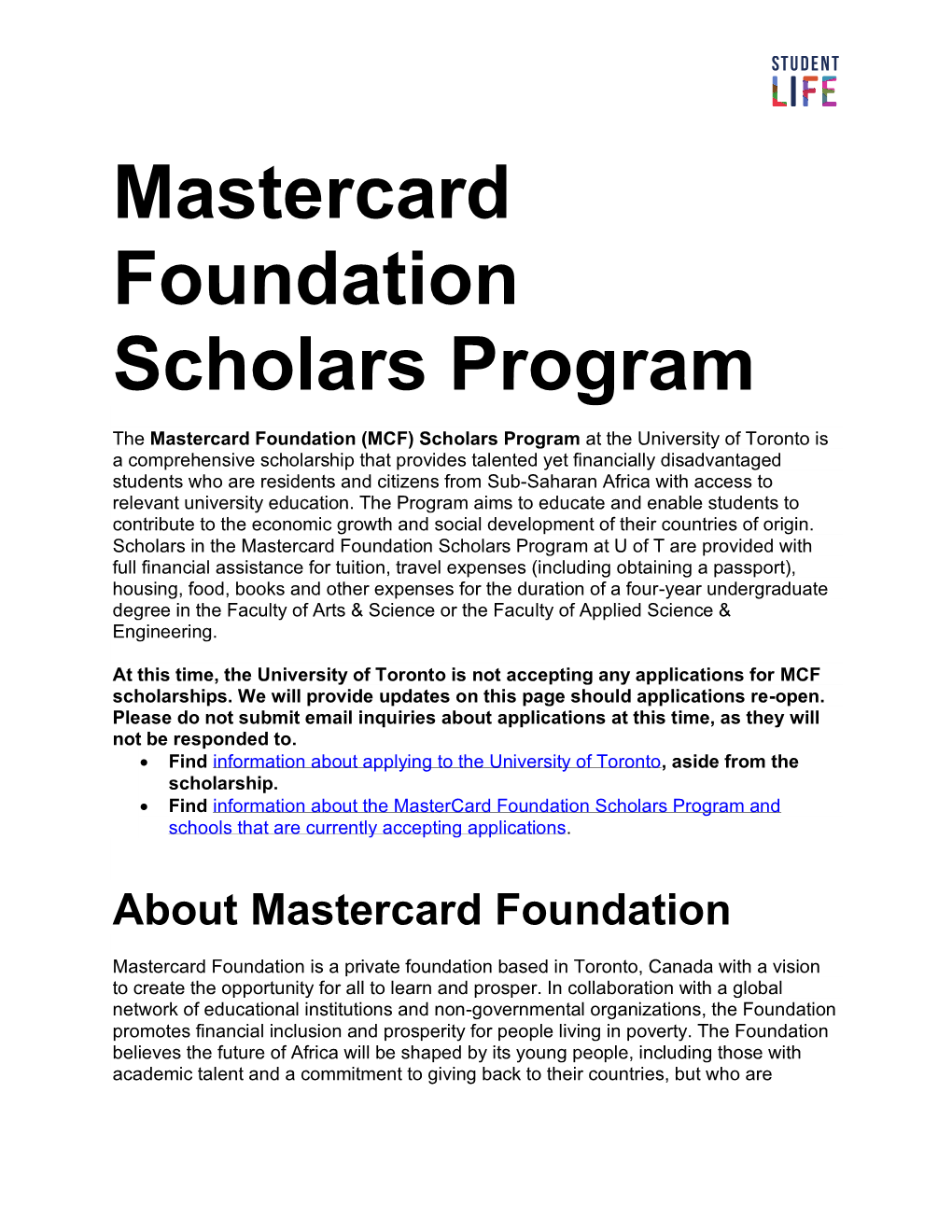 Mastercard Foundation Scholars Program