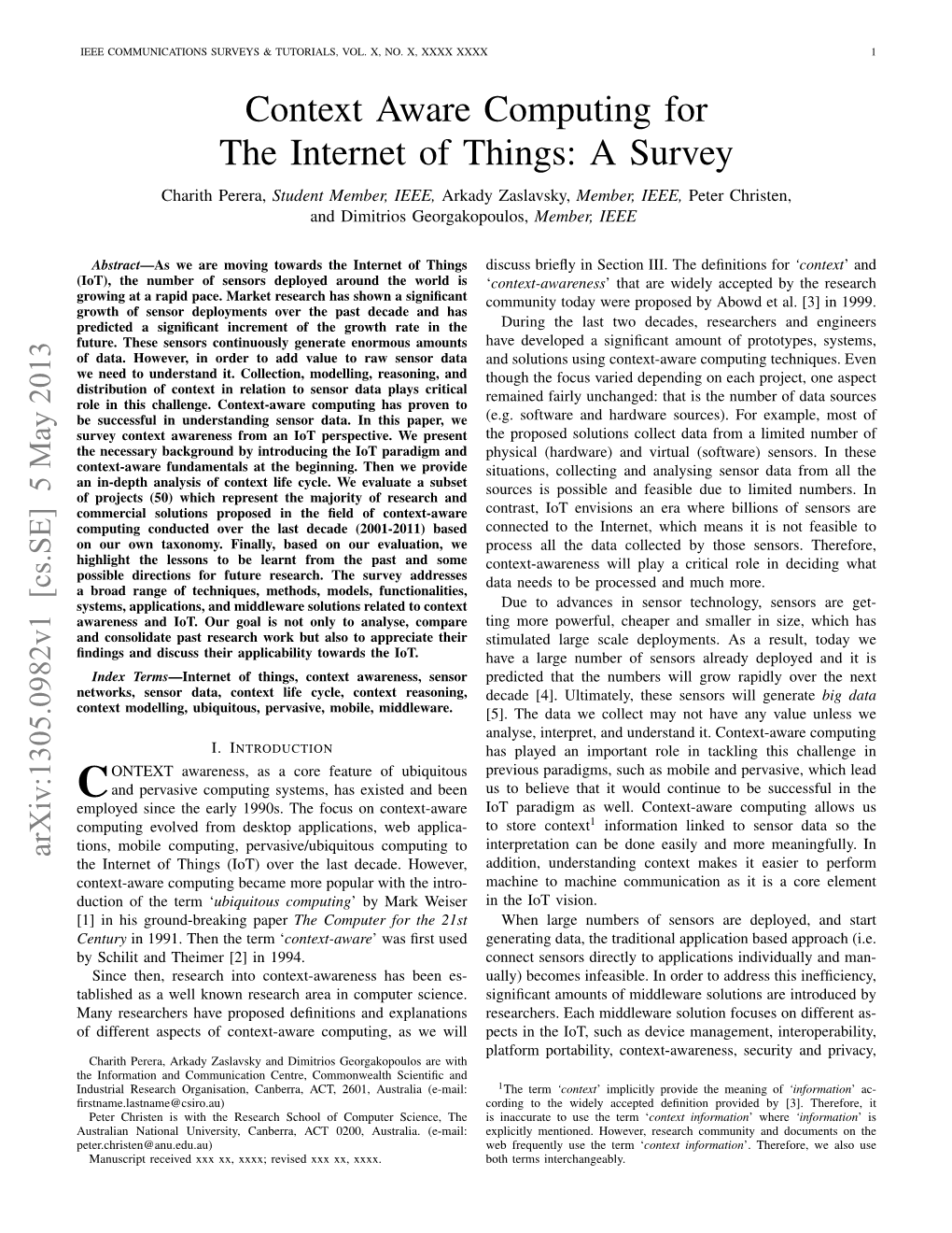 Context Aware Computing for the Internet of Things: a Survey