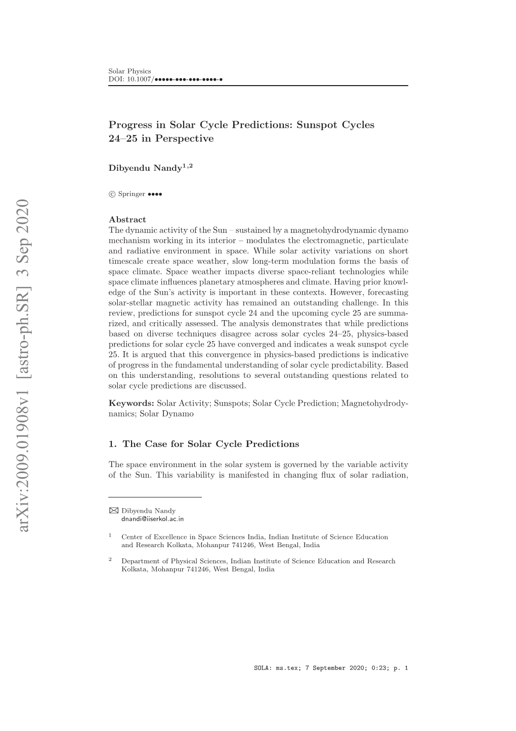 Arxiv:2009.01908V1 [Astro-Ph.SR] 3 Sep 2020