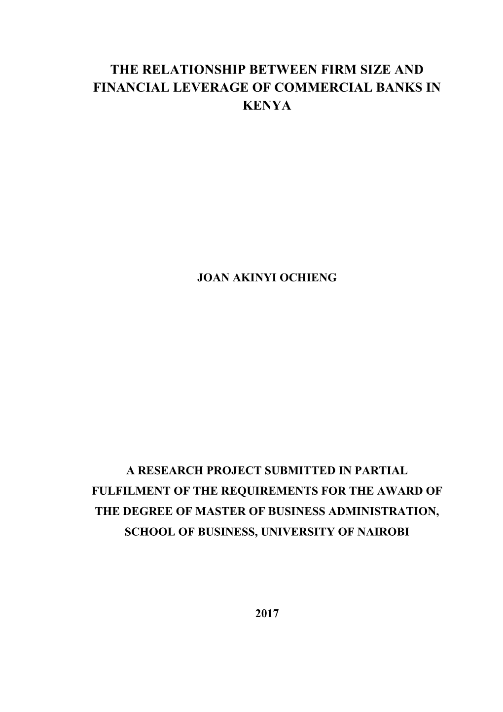 The Relationship Between Firm Size and Financial Leverage of Commercial Banks in Kenya