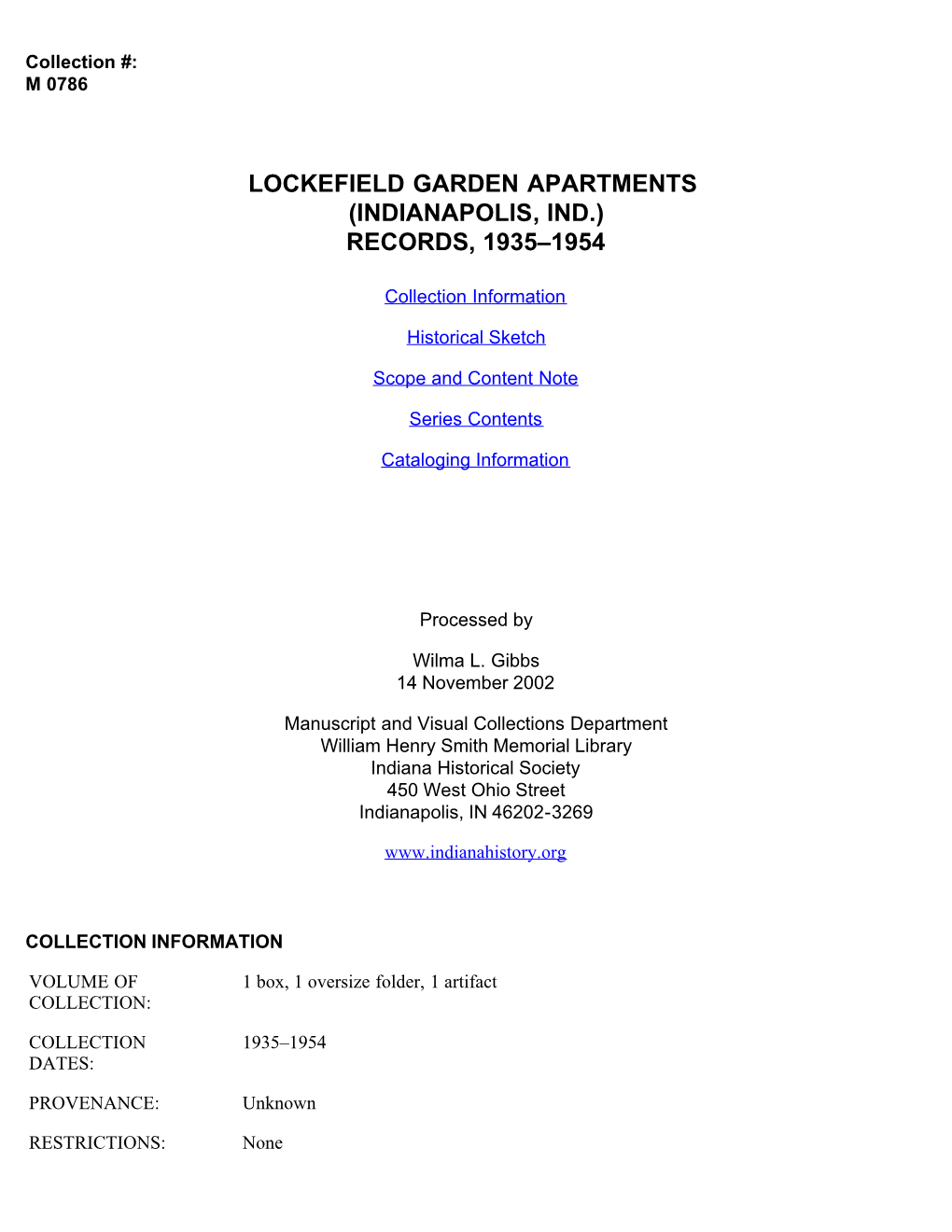 Lockefield Garden Apartments (Indianapolis, Ind.) Records, 1935–1954