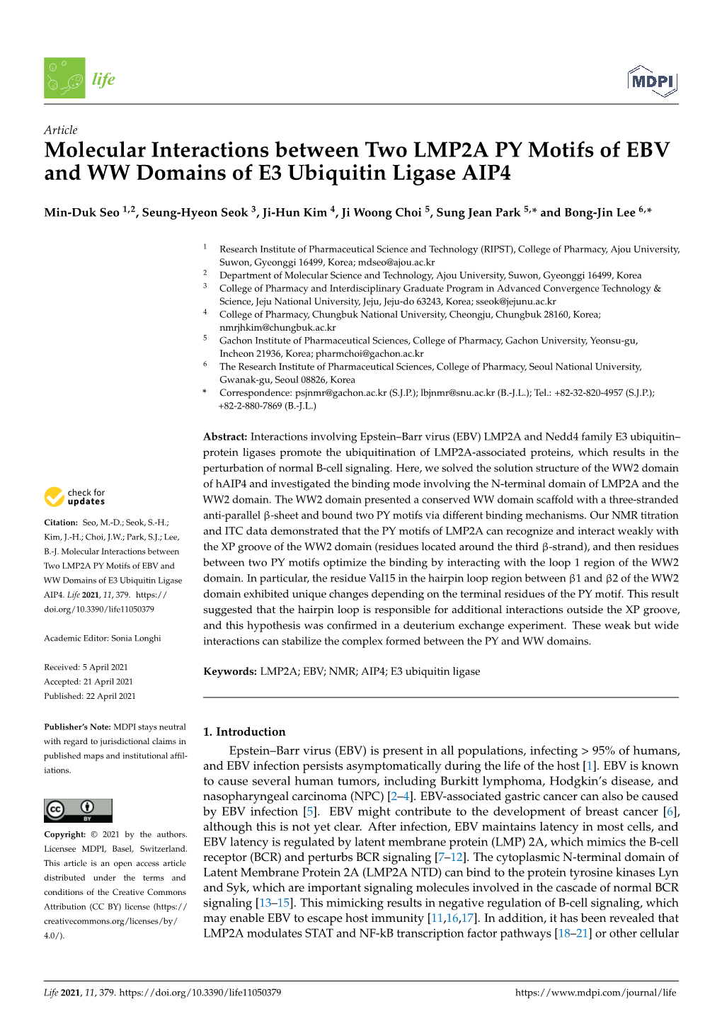 Molecular Interactions Between Two LMP2A PY Motifs of EBV and WW Domains of E3 Ubiquitin Ligase AIP4