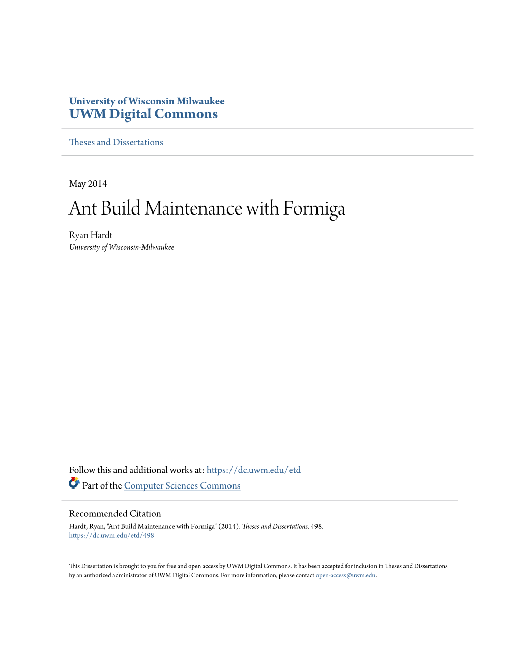 Ant Build Maintenance with Formiga Ryan Hardt University of Wisconsin-Milwaukee