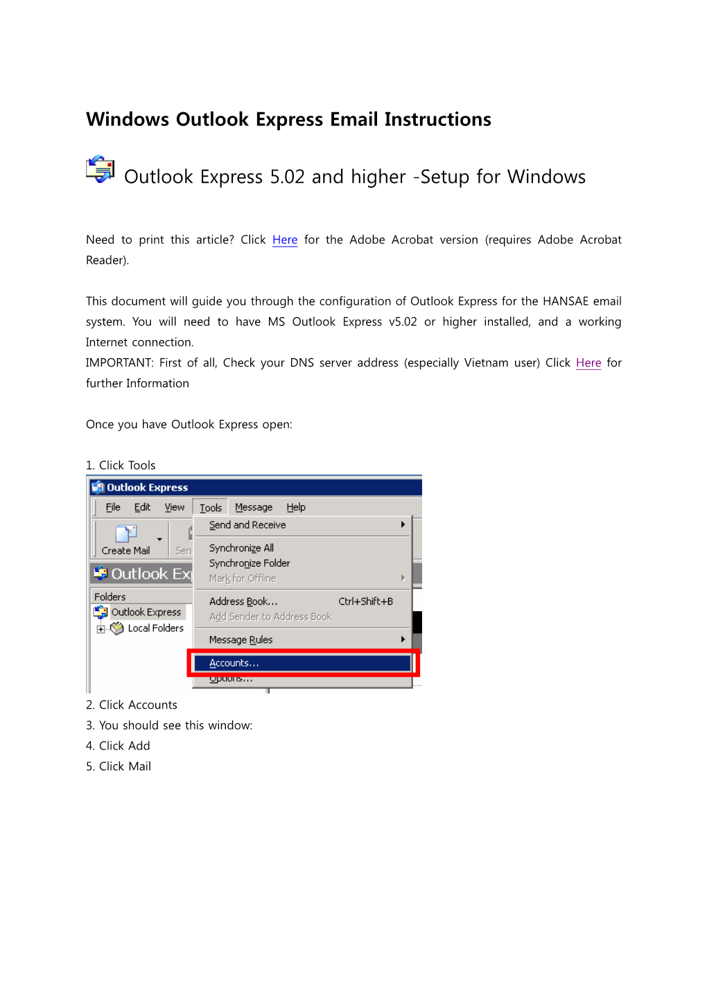 Windows Outlook Express Email Instructions Outlook Express 5.02