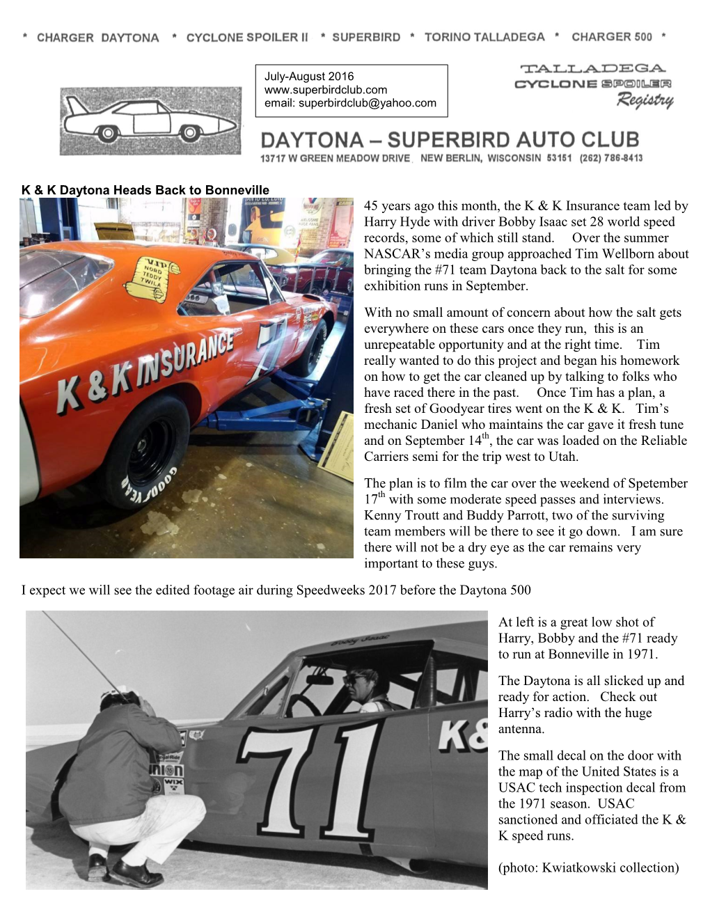 DAYTONA-SUPERBIRD AUTO CLUB WHEELS & DEALS Personal For