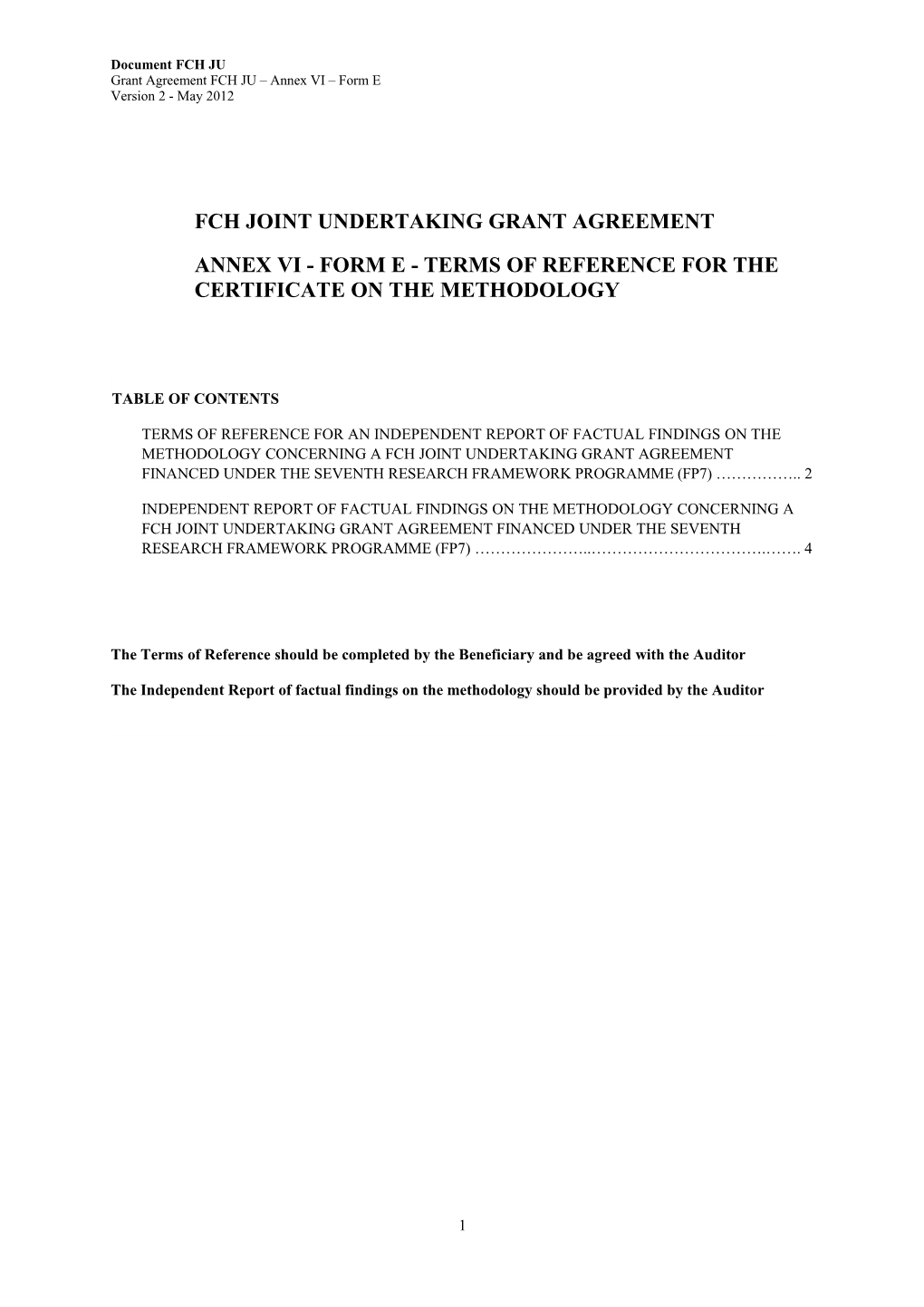 Fch Joint Undertaking Grant Agreement