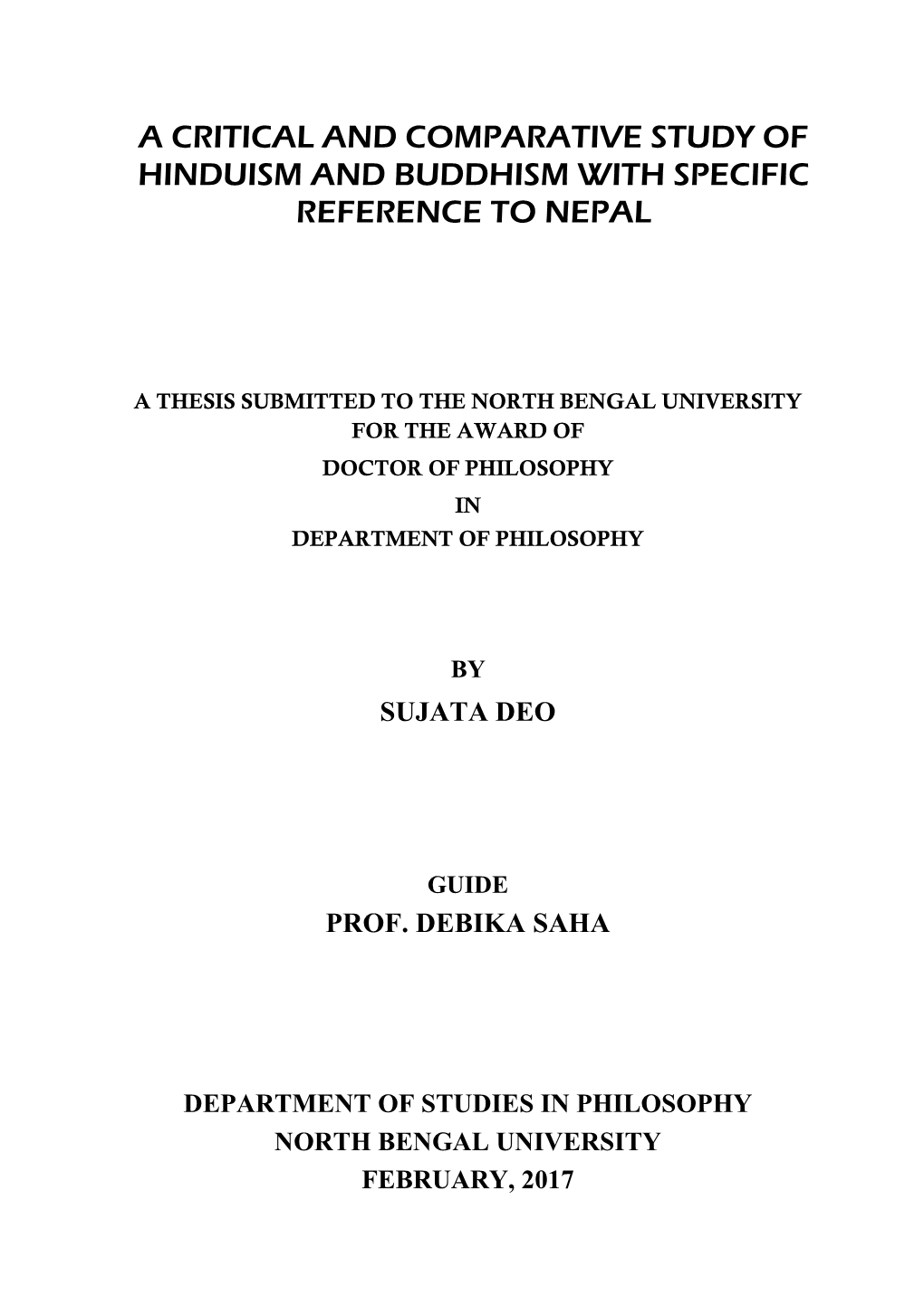 A Critical and Comparative Study of Hinduism and Buddhism with Specific Reference to Nepal