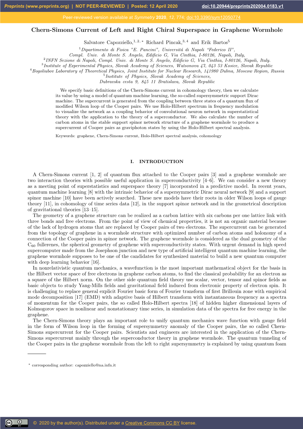 Chern-Simons Current of Left and Right Chiral Superspace in Graphene Wormhole