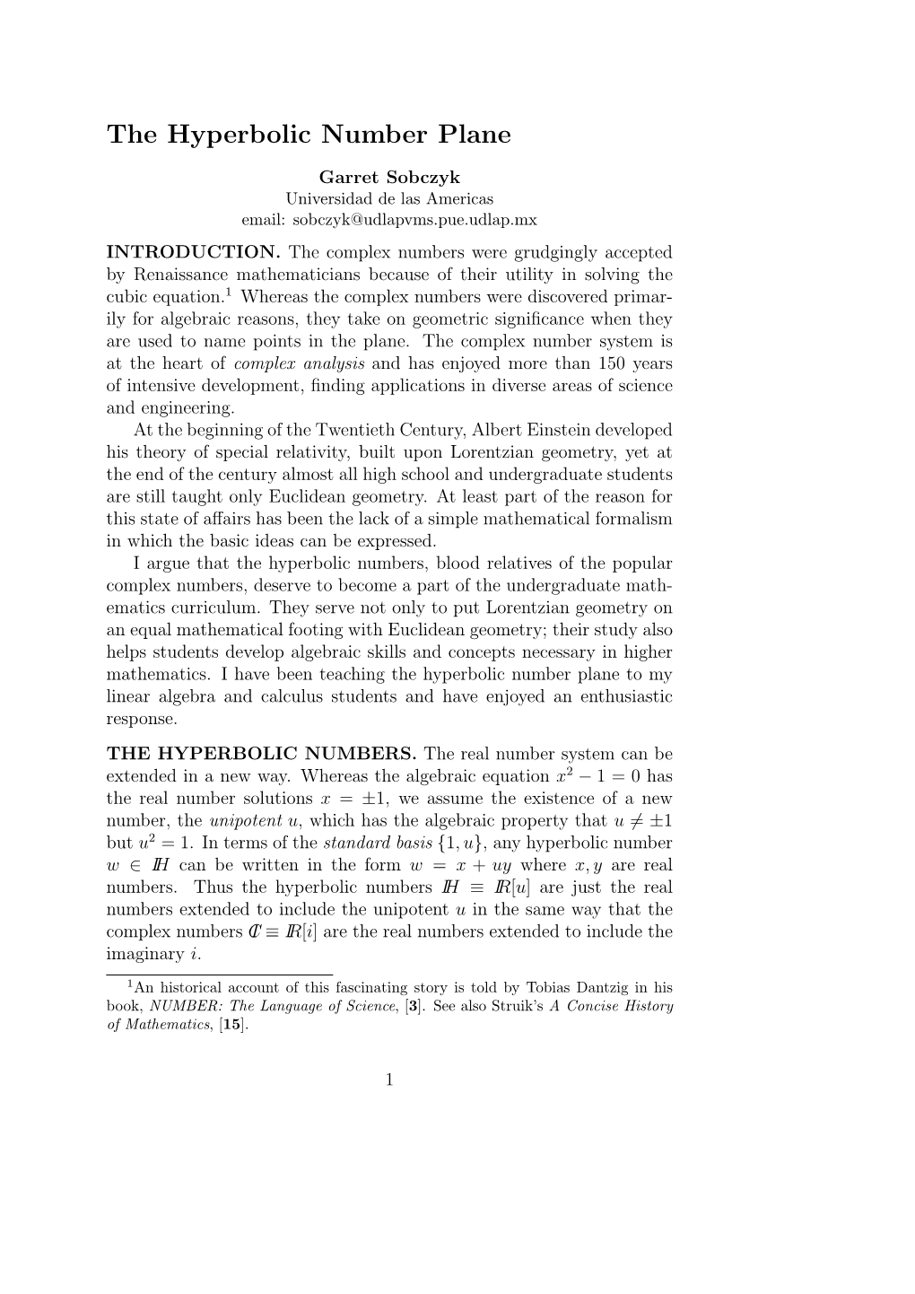 The Hyperbolic Number Plane