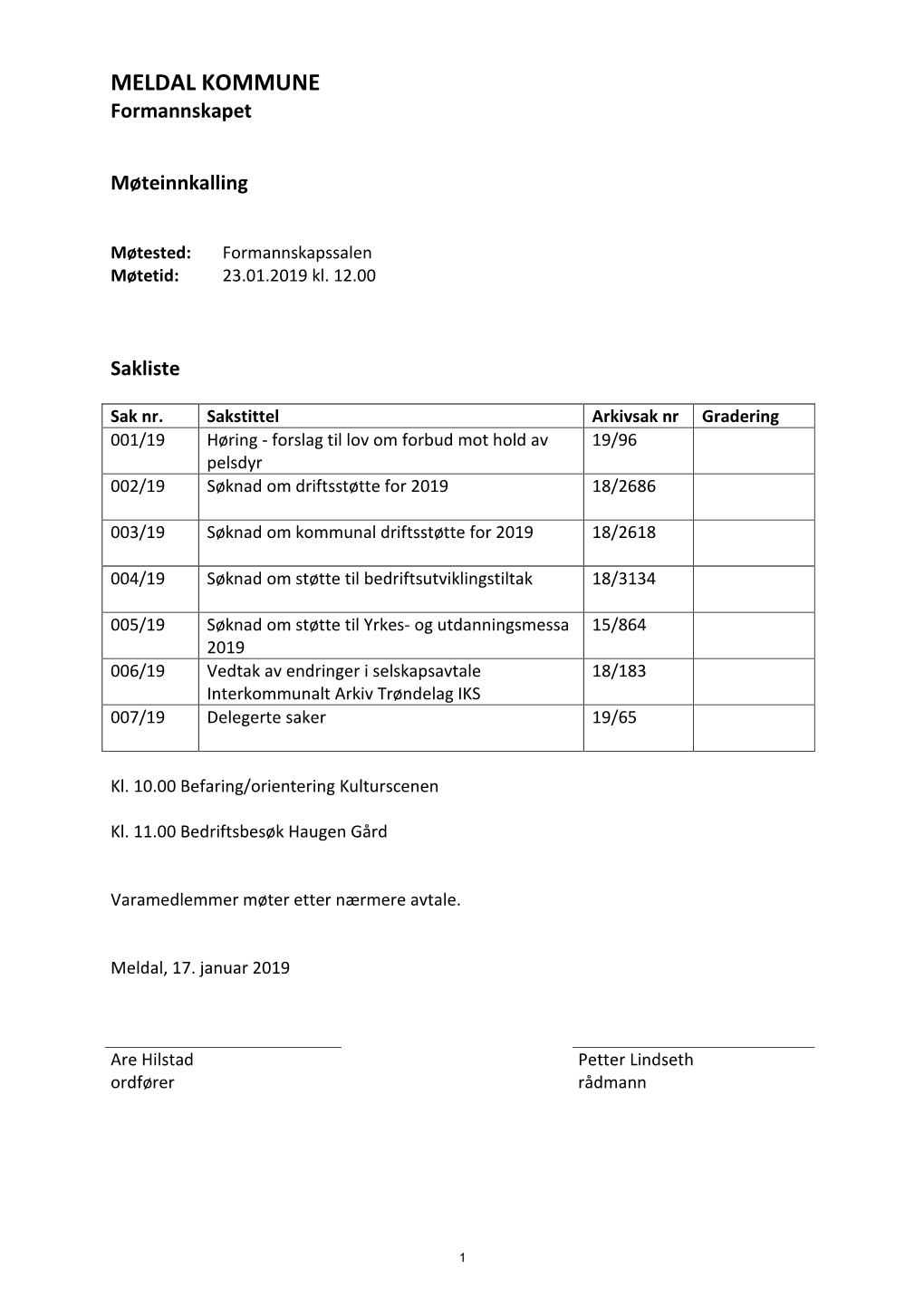 MELDAL KOMMUNE Formannskapet