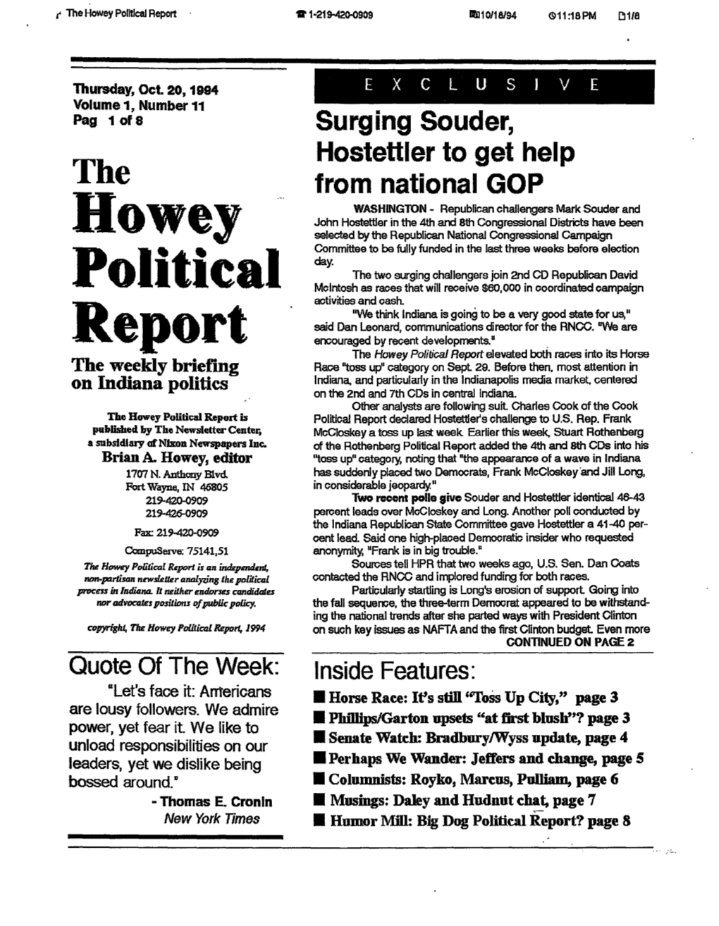 Bowey Political Report